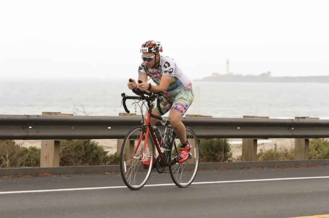 Bruce Franse riding the bike leg of an endurance race